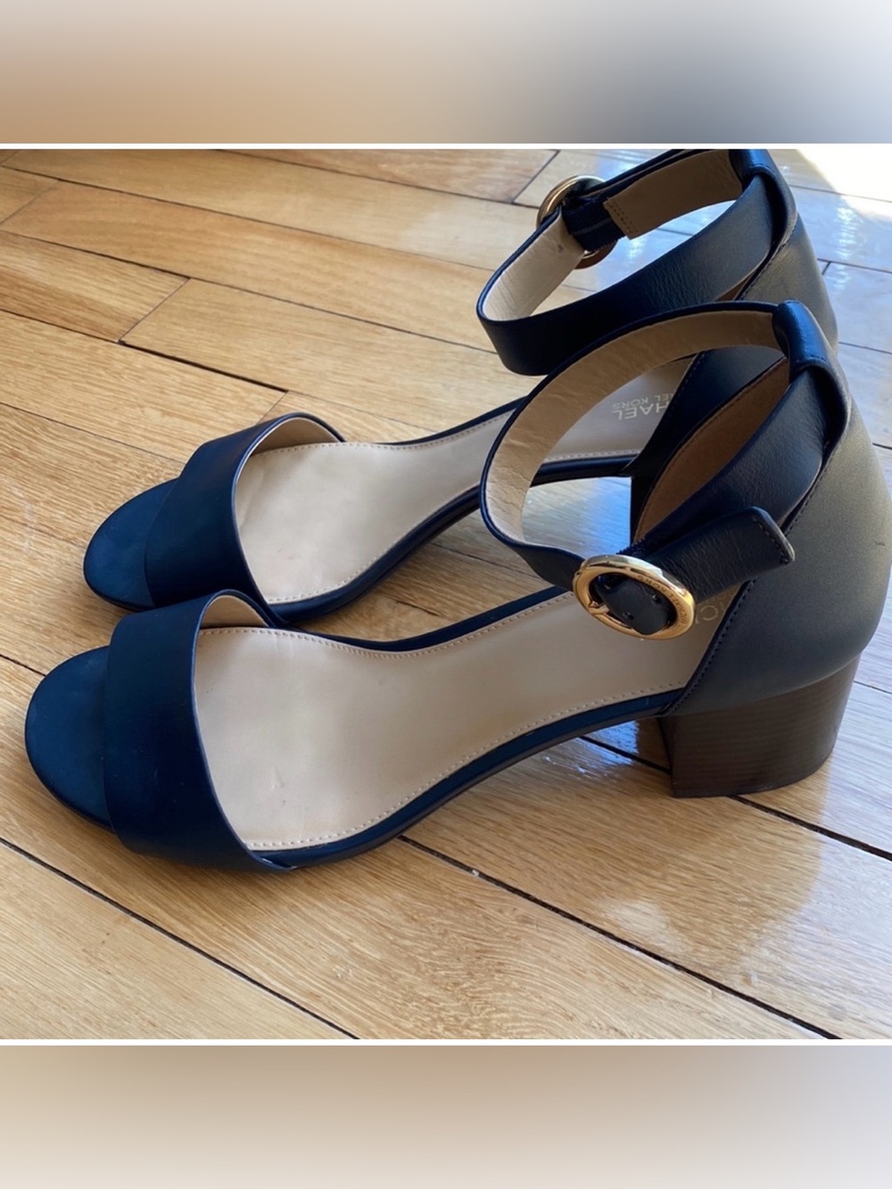 Michael Kors Blue Open-Toe Ankle-Strap Block Heels
